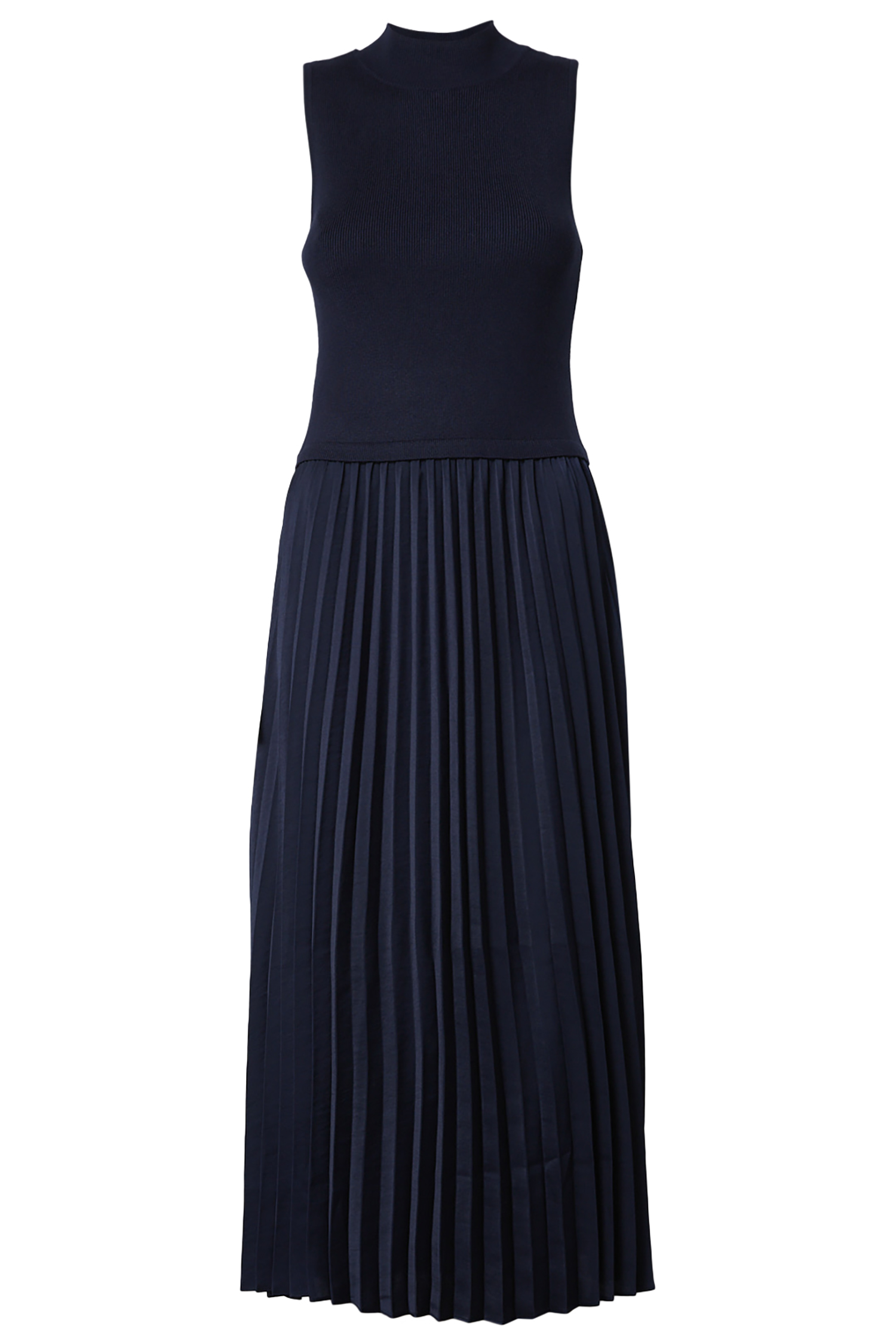 Sleeveless Pleated Mock Neck Dress