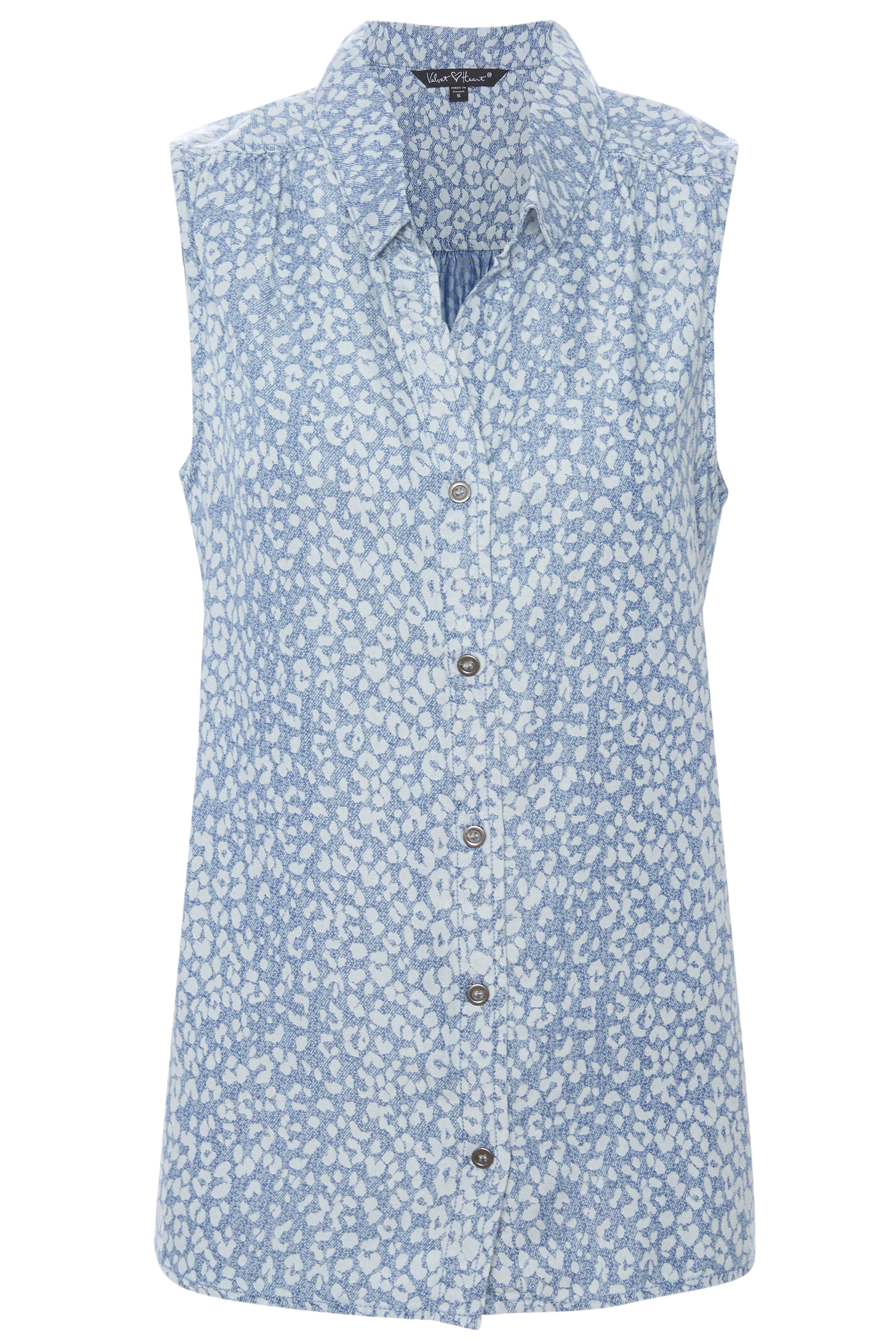 Velvet Heart Printed Sleeveless Button Down