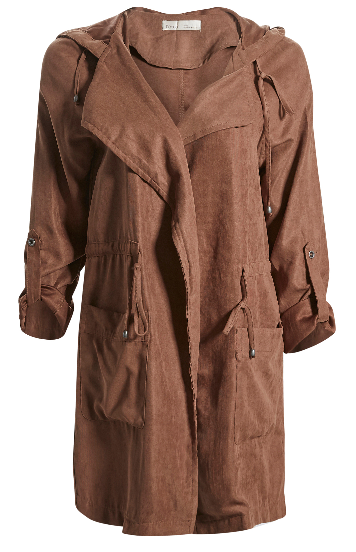 Peachskin Hooded Jacket with Rolled Sleeves