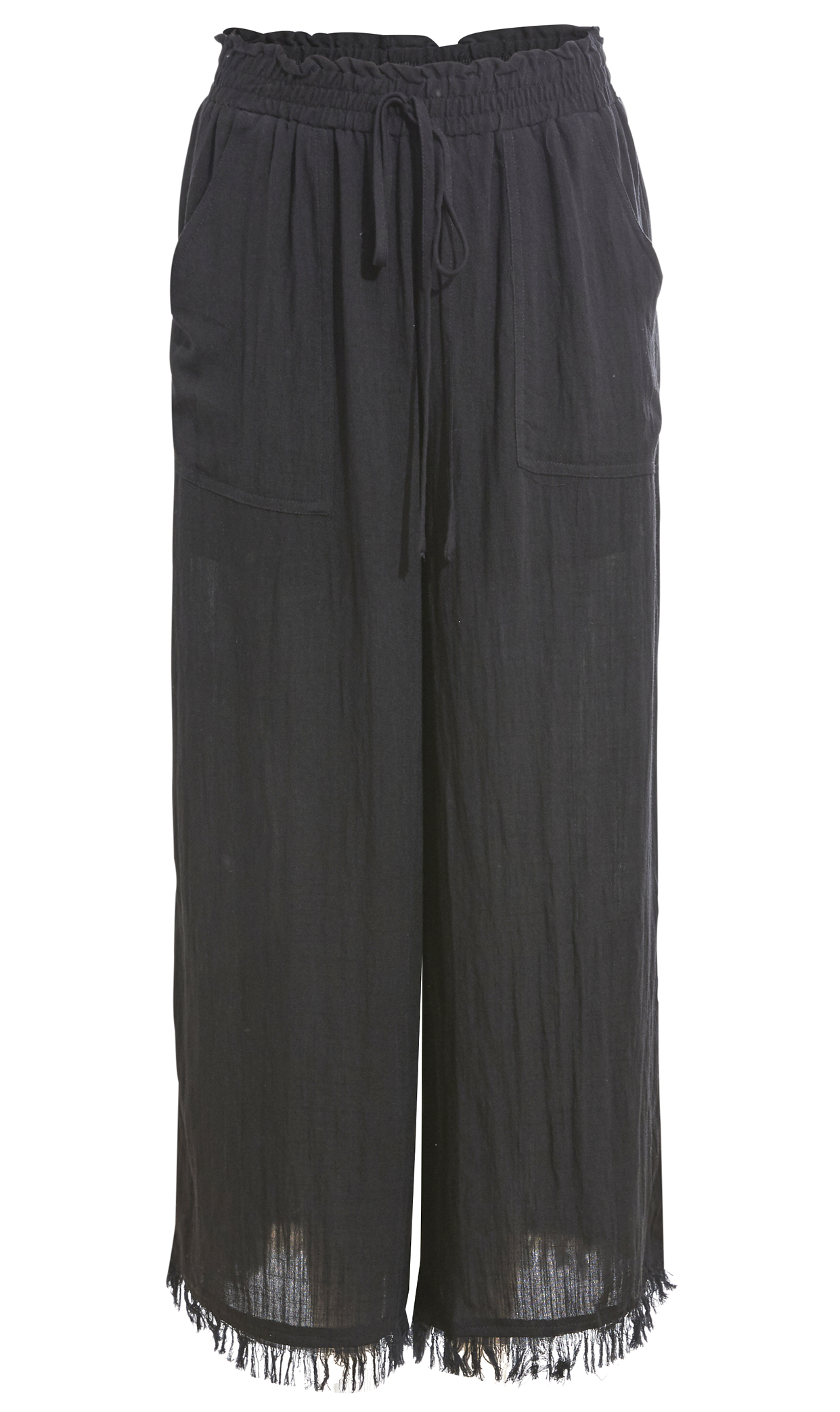 Cropped Drawstring Pant with Frayed Hem