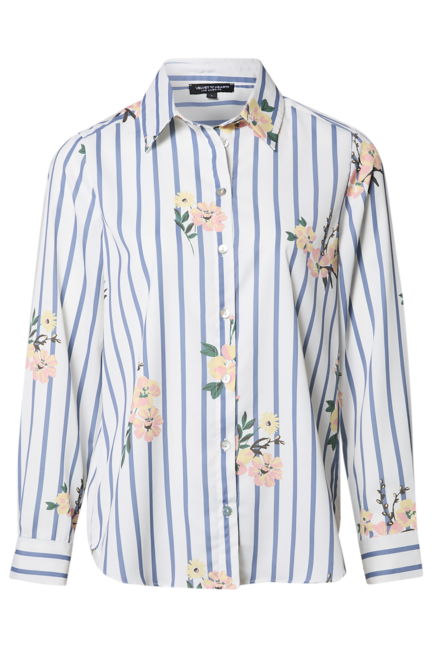 Velvet Heart Striped Floral Print Button Down