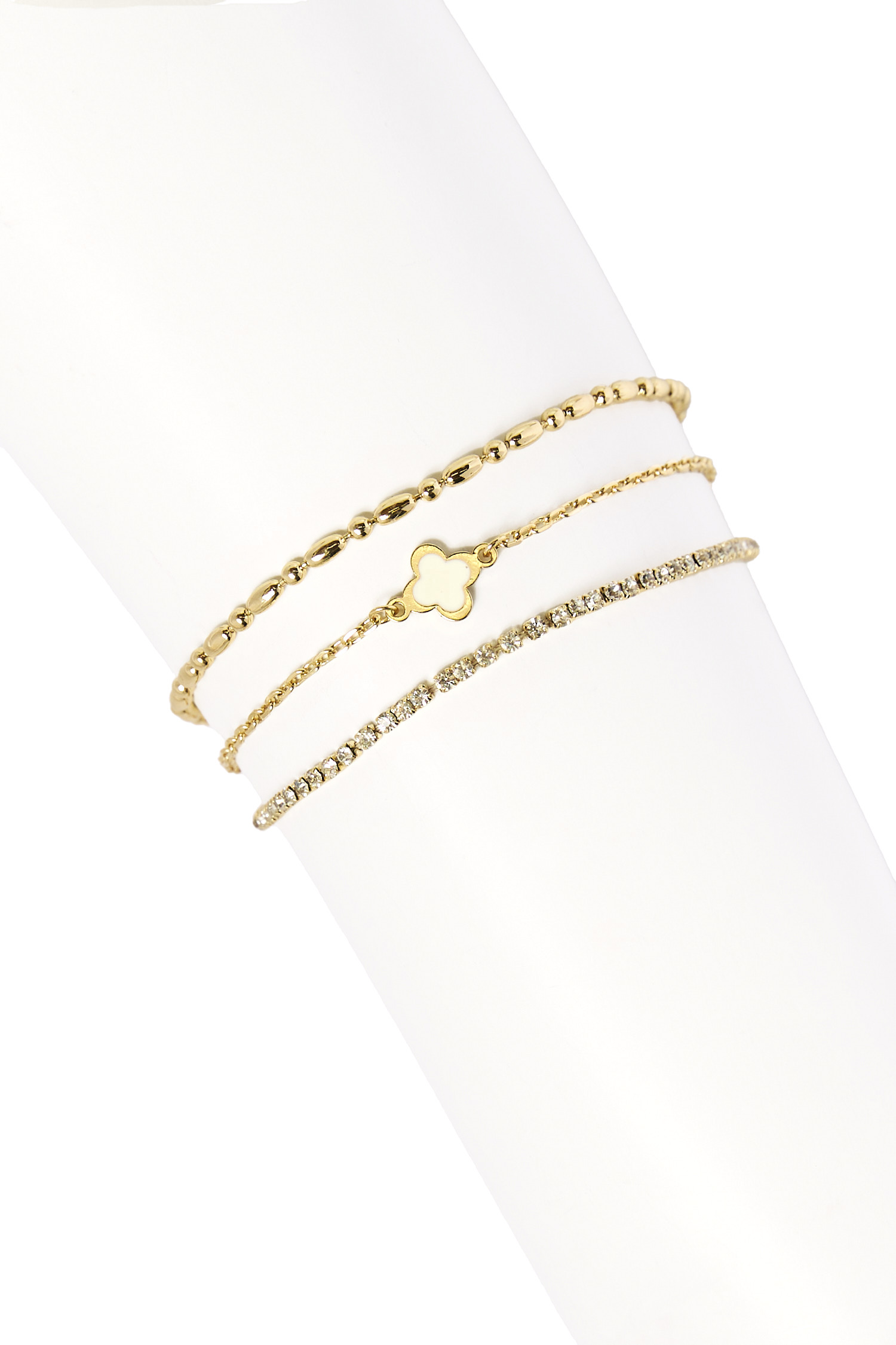 Clover Charm Layered Bracelet Set